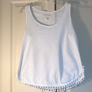 Lilly Pulitzer White Cotton Tank top w/ Pom poms